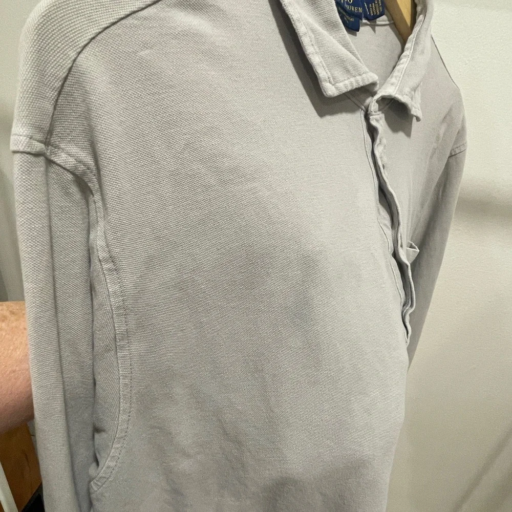 Polo Ralph Lauren Mens Polo Shirt‎ XXL Featherweight Mesh Light Grey Long Sleeve